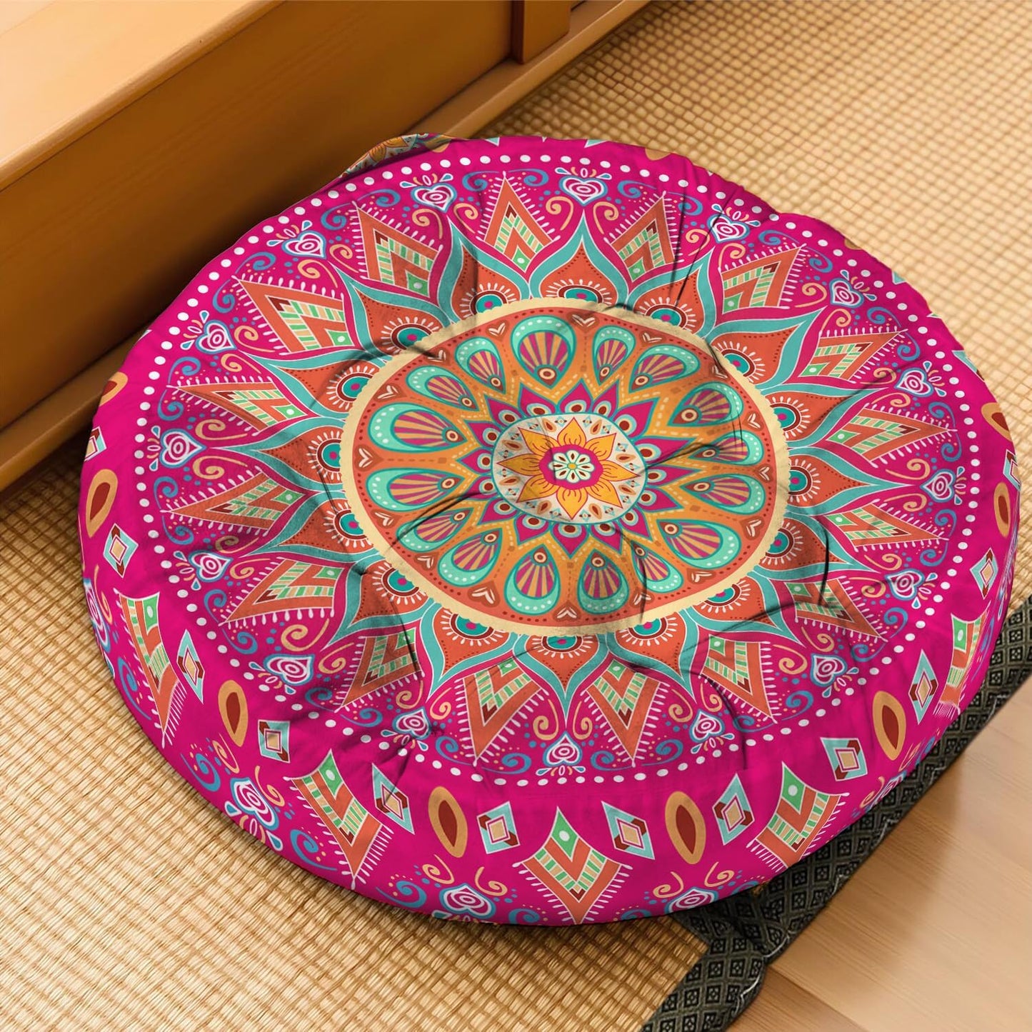 Mandala Meditation Cushion, Boho Meditation Mat, Meditation Pillows for Sitting on Floor, Cushions for Sitting in Home and Outdoor, Square Floor Pillow Cushion Seating for Yoga Accessories 22'' X 22''
