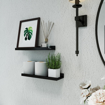 White Floating Shelves for Wall Decor, Wall Mounted Wood Storage Shelf for Bedroom, Living Room, Bathroom, Kitchen, Nursery, Display Picture Ledge Shelf with Lip Set of 2-14 Inches, White