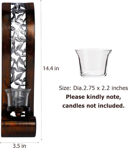 Shelving Solution Wall Sconce 14.4 x 3.5 Inch, with Tea Light Candle Holder Antique Bronze Style Metal Wall Art Decorations for Living Room, Bathroom, Dining Room and Office, Set of 2
