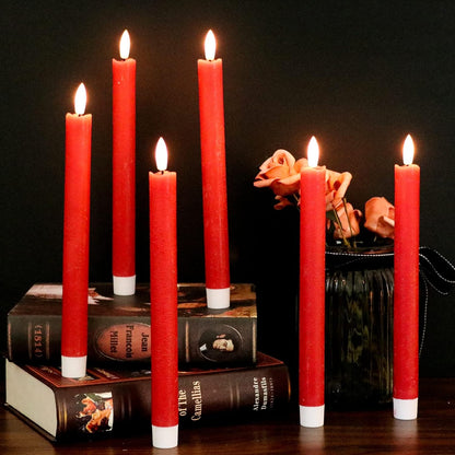 GenSwin Flameless Ivory Taper Candles Flickering with 10-Key Remote, Battery Operated Led Warm 3D Wick Light Window Candles Real Wax Pack of 6, Christmas Home Wedding Decor(0.78 X 9.64 Inch)