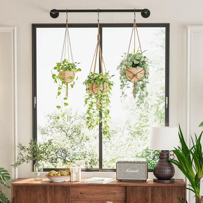 Galood Plant Hanger Indoor with 6 Hanging Chains Hanging Planters for Indoor Plants Hanging Plant Holder Window Plants Rod Black Metal Shelves(70.8 Inch Pot not Included