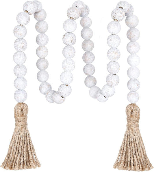 Meplait 39in Wood Bead Garland Farmhouse with Tassels,Versatile Prayer Beads Boho Chic Wall Hanging Home Decor (Black)