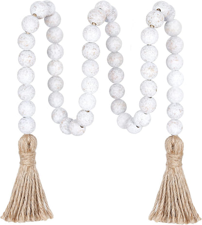 Meplait 39in Wood Bead Garland Farmhouse with Tassels,Versatile Prayer Beads Boho Chic Wall Hanging Home Decor (Black)