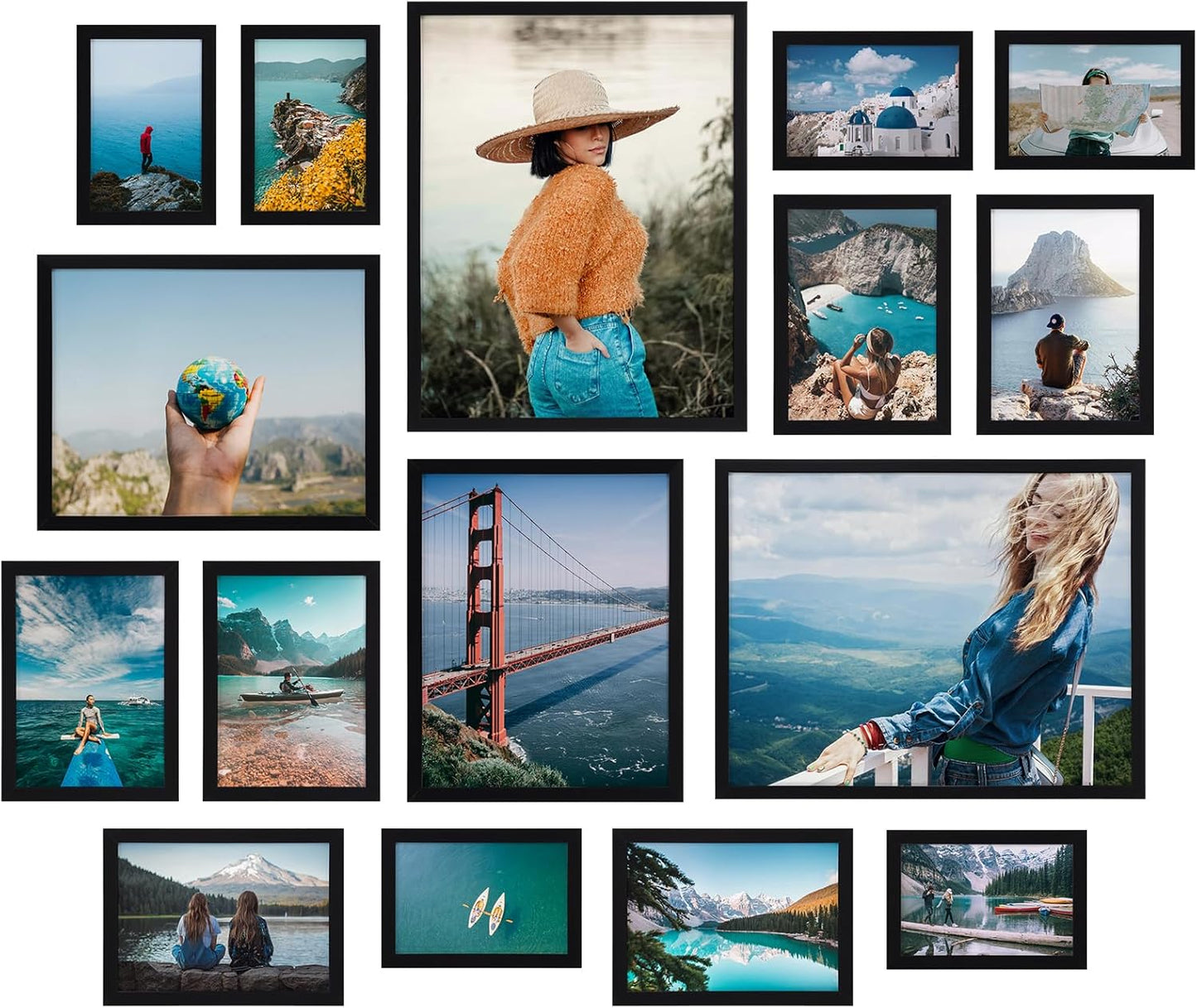 Giftgarden 16 Pack Gold Picture Frames for Multi Sizes Photos, Assorted Set Including Two 11x14, Two 8x10, Six 5x7, Six 4x6, Gallery Collage Frame for Wall or Tabletop Display