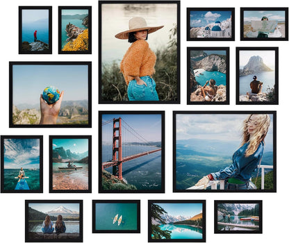 Giftgarden 16 Pack Gold Picture Frames for Multi Sizes Photos, Assorted Set Including Two 11x14, Two 8x10, Six 5x7, Six 4x6, Gallery Collage Frame for Wall or Tabletop Display