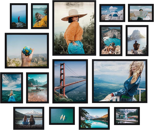 Giftgarden 16 Pack Gold Picture Frames for Multi Sizes Photos, Assorted Set Including Two 11x14, Two 8x10, Six 5x7, Six 4x6, Gallery Collage Frame for Wall or Tabletop Display
