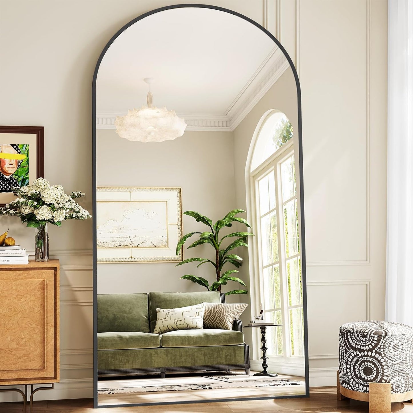 57" x 20" Arched Full Length Mirror - Wall Mounted/Floor Mirror Aluminum Alloy Frame Full Body Mirrors for Bathroom Living Room Bedroom and Entryway,Black