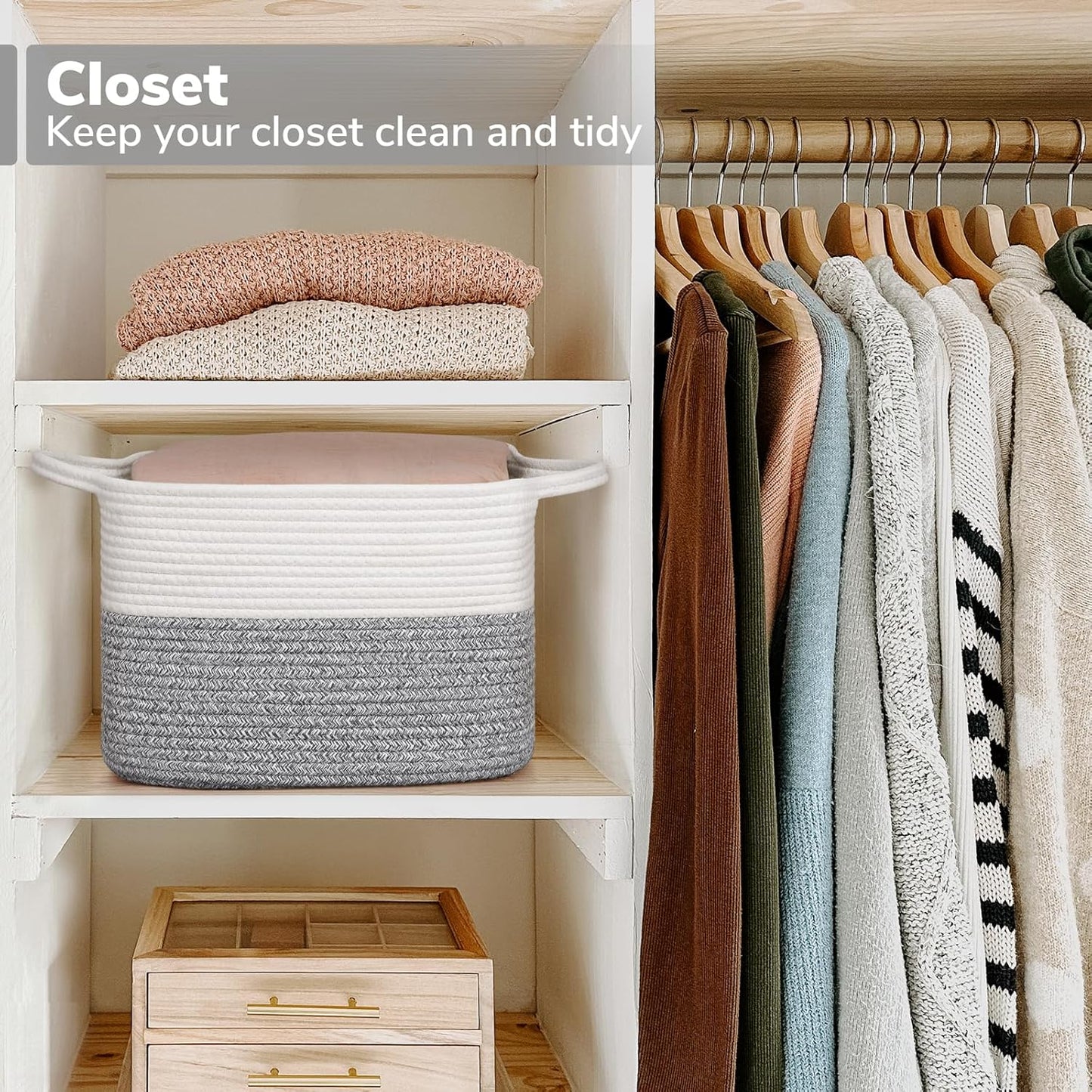 Goodpick Cube Storage Bins - Towel, Book, Cloth, Shoes, Closet Shelf Woven Baskets for Office, Baby Laundry, Toys, 13''x10''x9''