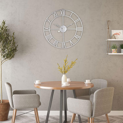 LEIKE 16" Large Wall Clocks Battery Operated, Round Modern Silent Non-Ticking Black Metal Wall Clock for Living Room Decor, Bedroom Kitchen (40cm Diameter, Black Roman Number)