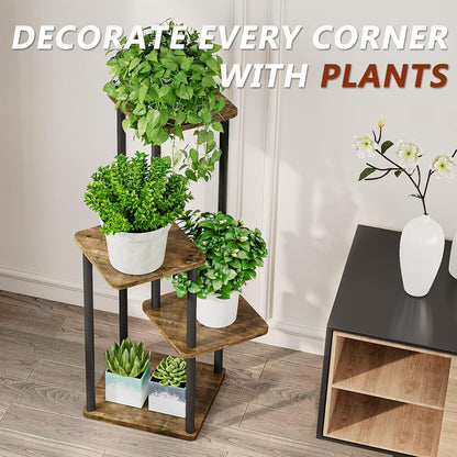 AZERPIAN Plant Stand 5 Tier Indoor Metal Flower Shelf for Multiple Plants Corner Tall Flower Holders for Patio Garden Living Room Balcony Bedroom, Black (5 Tier-Black)