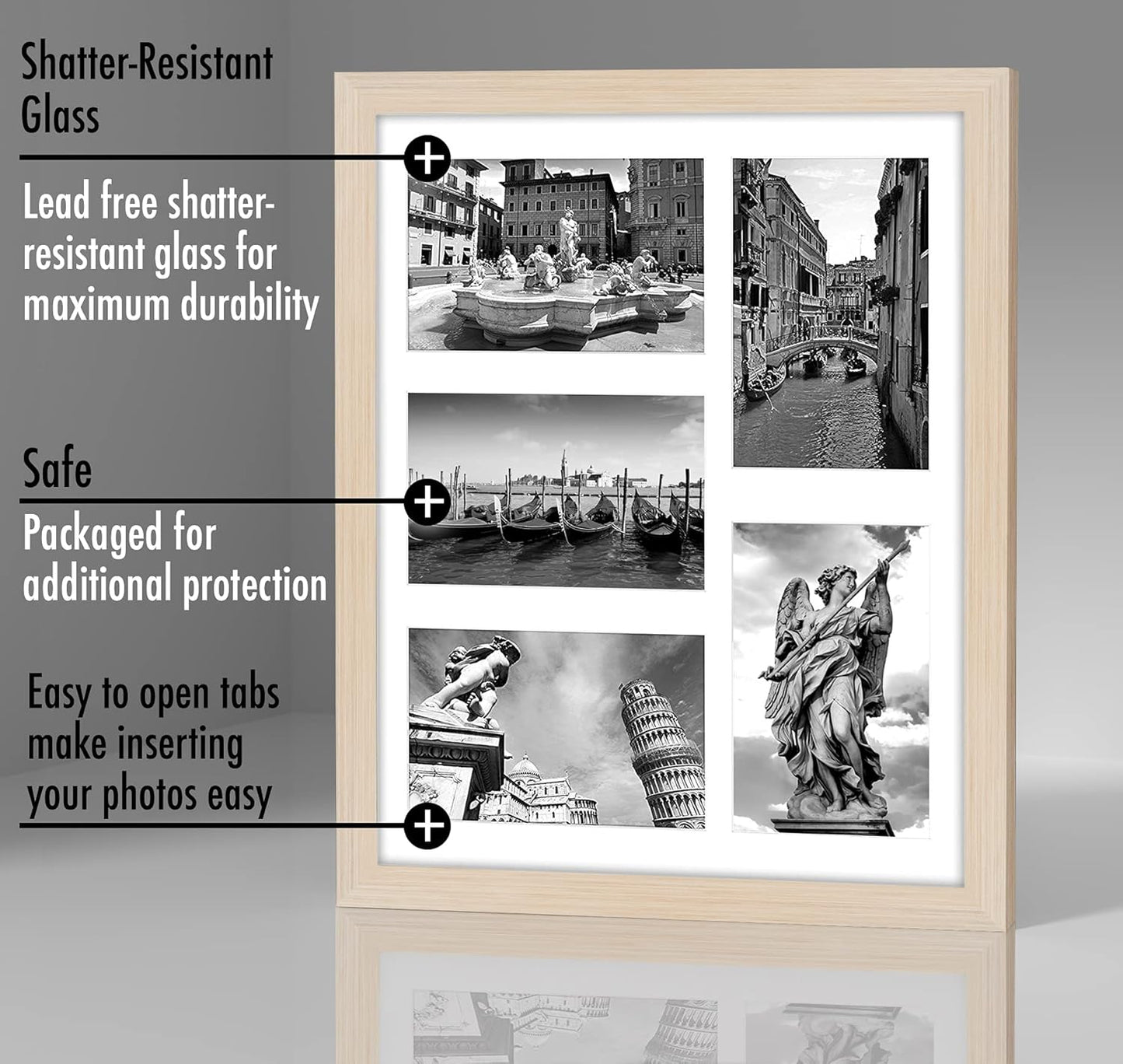 Americanflat 4x6 Collage Picture Frame with Shatter-Resistant Glass - Fits Five 4x6 Photos or Use as One 11x14 Picture Frame - Signature Collection - Collage Frames for Wall Display - Black
