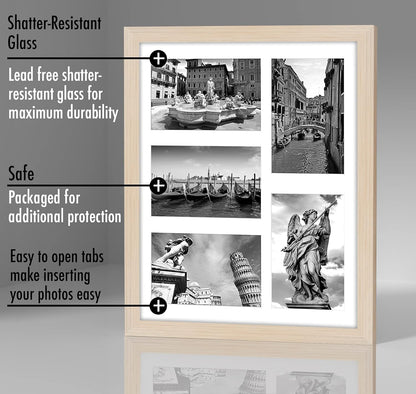 Americanflat 4x6 Collage Picture Frame with Shatter-Resistant Glass - Fits Five 4x6 Photos or Use as One 11x14 Picture Frame - Signature Collection - Collage Frames for Wall Display - Black