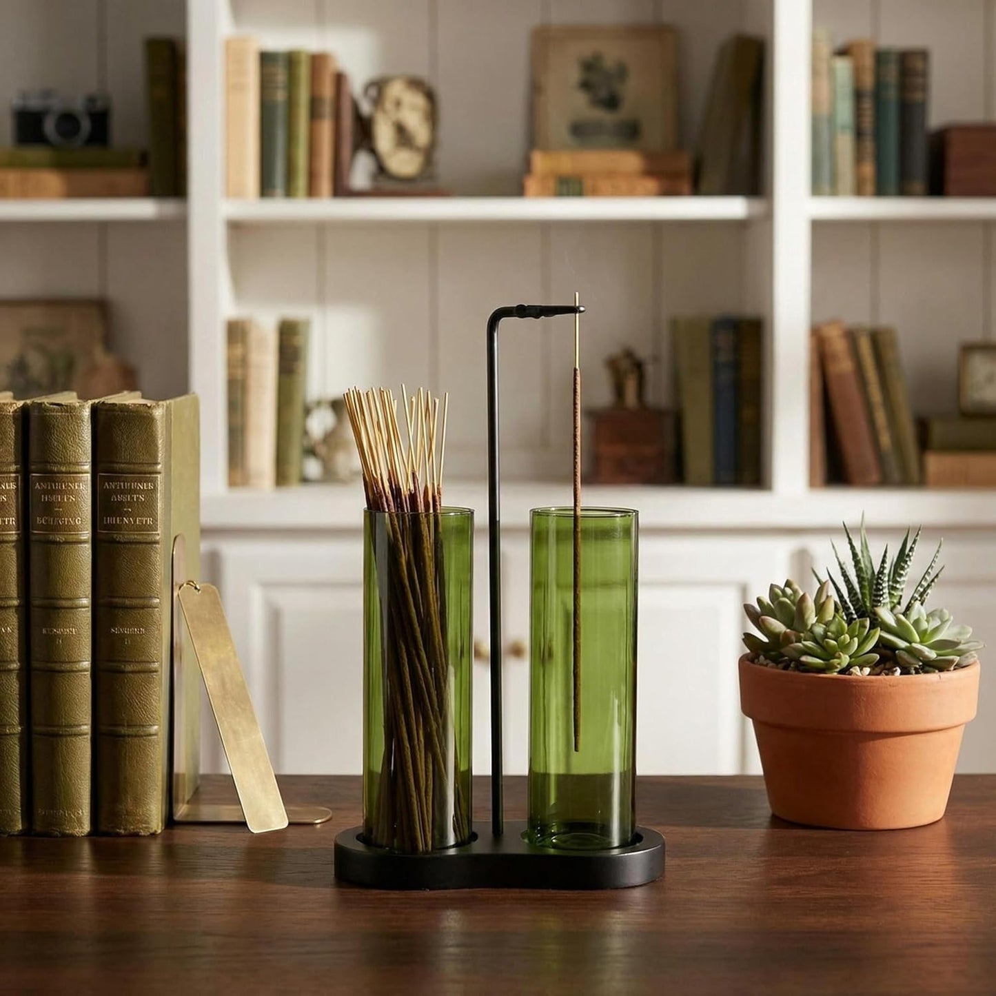 Incense Holder,2 in 1 Incense Sticks Burner Holder with Storage,Hang Upside Down Incense Holder for Sticks with Glass Ash Catcher for Meditation Yoga Spa Room Decor (Brown)
