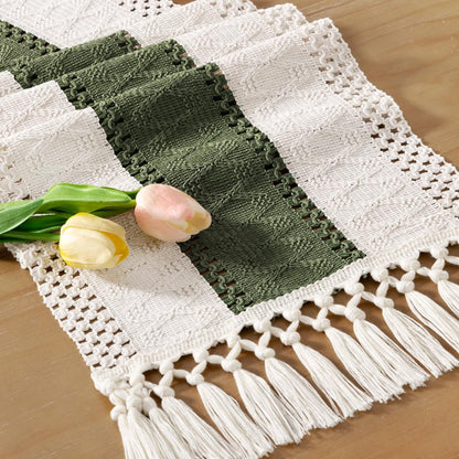 Socomi Boho Table Runner Summer Farmhouse Rustic Dining Kitchen Centerpiece Decor Small Macrame Woven Cotton Linen Coffee Table Runner for Dresser Scarf Home Decor 12x36 inch Beige