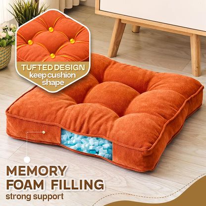 1 MIDDLE ONE Floor Pillow Set of 2, Memory Foam Floor Cushions for Adults, Large Meditation Pillow for Sitting, 22 x 22 Inches (Square | Grey)