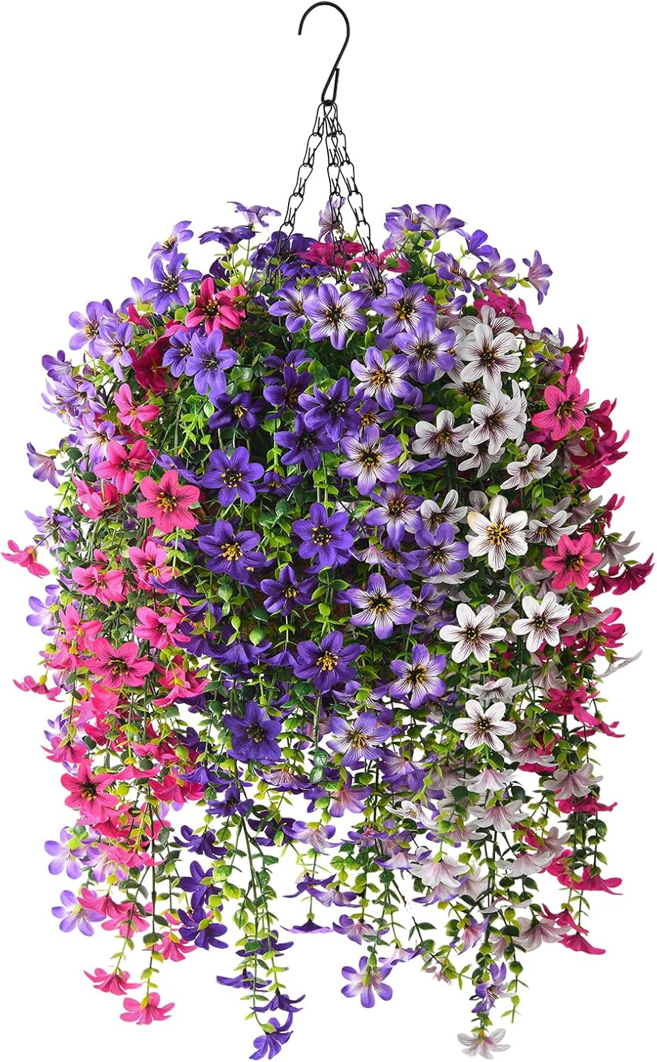 INQCMY Artificial Fake Hanging Plants Flowers Basket for Spring Summer Outdoor Outside Porch Decoration,UV Resistant Faux Silk Violet in Planter for Home Patio Balcony Garden Yard Decor(Red)