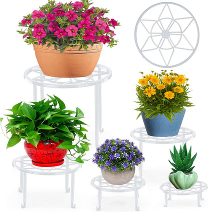 5 Pack Metal Plant Stands,Heavy Duty Potted Holder for Flower Pot,Indoor Outdoor Metal Rustproof Iron Garden Container Round Supports Rack for Planter