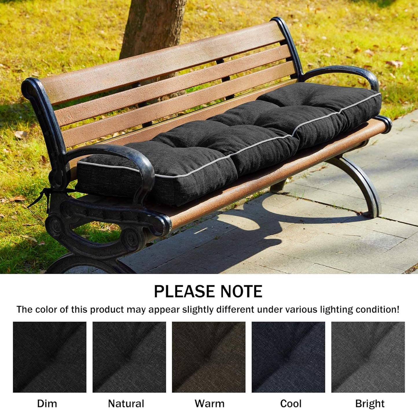 IPYNBAP Bench Cushion, 42 x 16 Inch Patio Furniture Cushions with Durable Ties, Soft Memory Foam Bench Cushions for Indoor/Outdoor Furniture with Non-Slip Bottom, Kitchen&Dining, Dark Grey