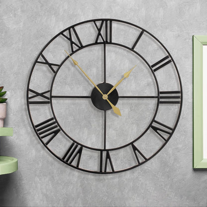 LEIKE 16" Large Wall Clocks Battery Operated, Round Modern Silent Non-Ticking Black Metal Wall Clock for Living Room Decor, Bedroom Kitchen (40cm Diameter, Black Roman Number)