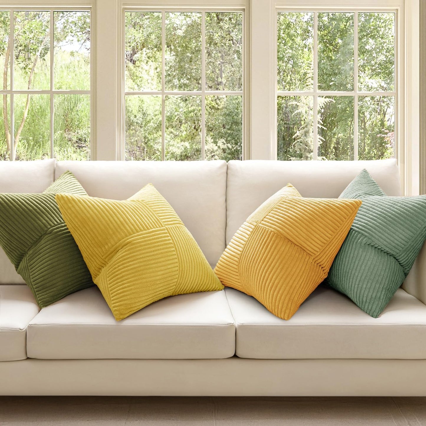 MIULEE Teal Orange Decorative Throw Pillow Covers 18x18 Inch Set of 4 Boho Corduroy Striped Cushion Cases Modern Farmhouse Patchwork Pillow Cases for Couch Sofa Bedroom Home Decor