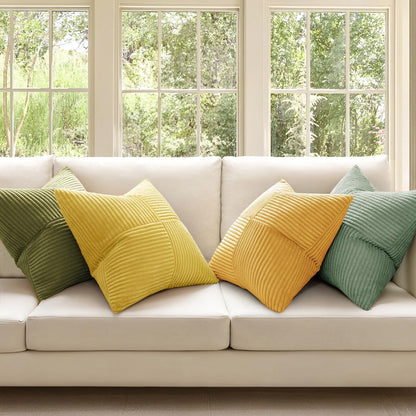 MIULEE Teal Orange Decorative Throw Pillow Covers 18x18 Inch Set of 4 Boho Corduroy Striped Cushion Cases Modern Farmhouse Patchwork Pillow Cases for Couch Sofa Bedroom Home Decor