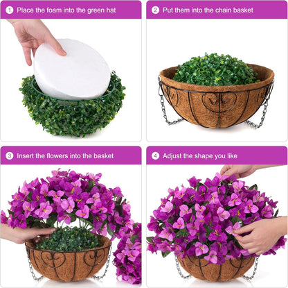 Artificial Hanging Flowers Faux Plants Basket for Outdoors Spring Summer Decor, Fake Silk Bougainvillea in Planter Outdoor Look Real UV Resistant Faux Flower for Outside Porch Patio Garden Home, White