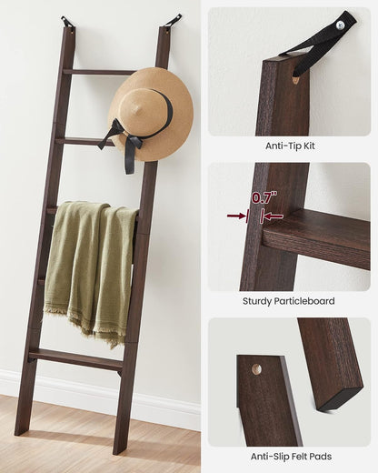 VASAGLE Blanket Ladder Decorative Farmhouse for The Living Room, 5-Tier Ladder Shelf, Ladder Rack for Storage and Decor, Honey Brown ULLS018K41