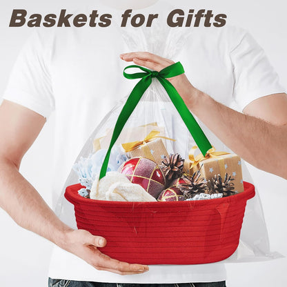 Pro Goleem Small Woven Basket with Gift Bags and Ribbons Durable Baskets for Mothers Day Gifts Empty Small Rope Basket for Storage 12"X 8" X 5" Baby Toy Baskets with Handles, White