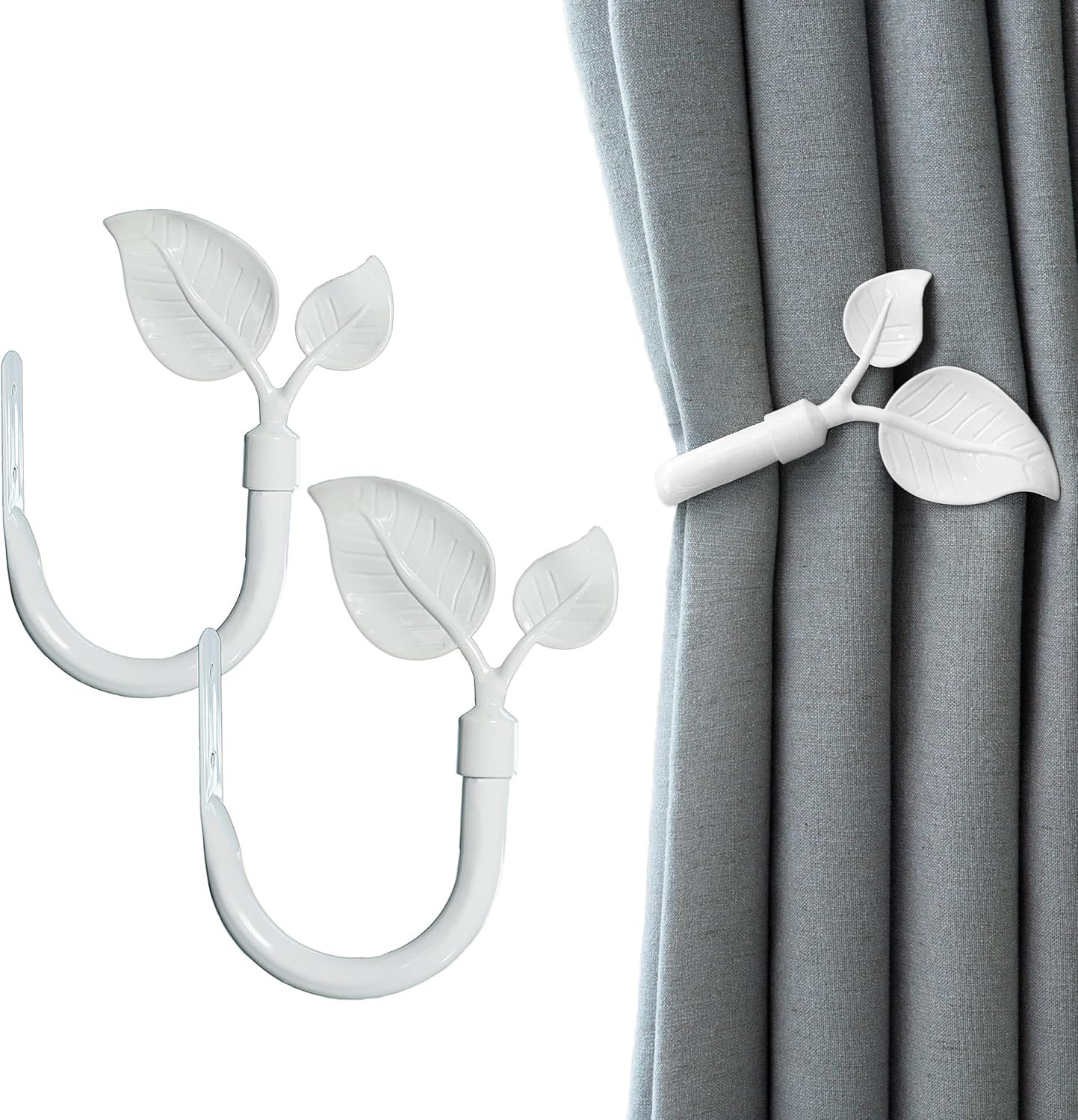 HIKMLK Leaf Shaped Curtain Tieback Holdbacks 2pcs, Handmade Metal Curtain Side Holders for Wall, Curtain Hook Pull Backs for Drapes Window Decoration