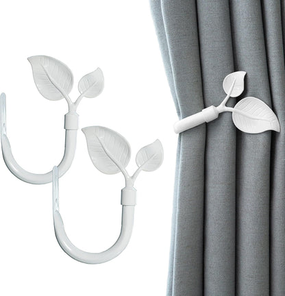 HIKMLK Leaf Shaped Curtain Tieback Holdbacks 2pcs, Handmade Metal Curtain Side Holders for Wall, Curtain Hook Pull Backs for Drapes Window Decoration