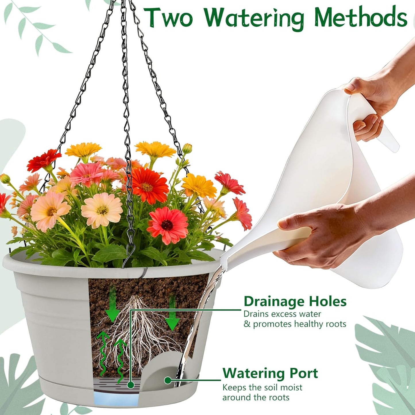 Nooulap 4 Pack Hanging Planters, 10 Inch Hanging Plant Pot with Hanger Chain & Drainage Trays, Hanging Baskets for Plants Outdoor Indoor, Flowers Pots for Home, Garden, Porch Decor (Black)