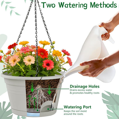 Nooulap 4 Pack Hanging Planters, 10 Inch Hanging Plant Pot with Hanger Chain & Drainage Trays, Hanging Baskets for Plants Outdoor Indoor, Flowers Pots for Home, Garden, Porch Decor (Black)