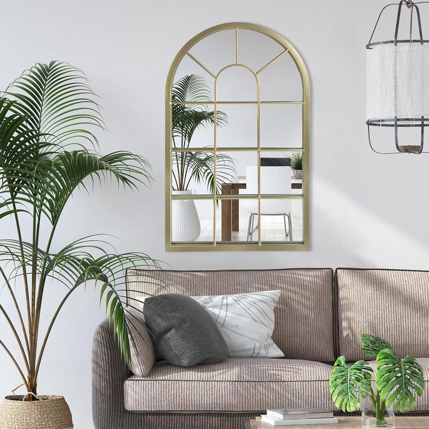 HQiJun Black Arched Window Mirror, Farmhouse Decorative Wall Mirrors for Living Room, Bedroom, Entryway, Bathroom Vanity, Fireplace Mantel, Window Pane Mirror Wall Decor (Black, 31.5 x 20 x1)