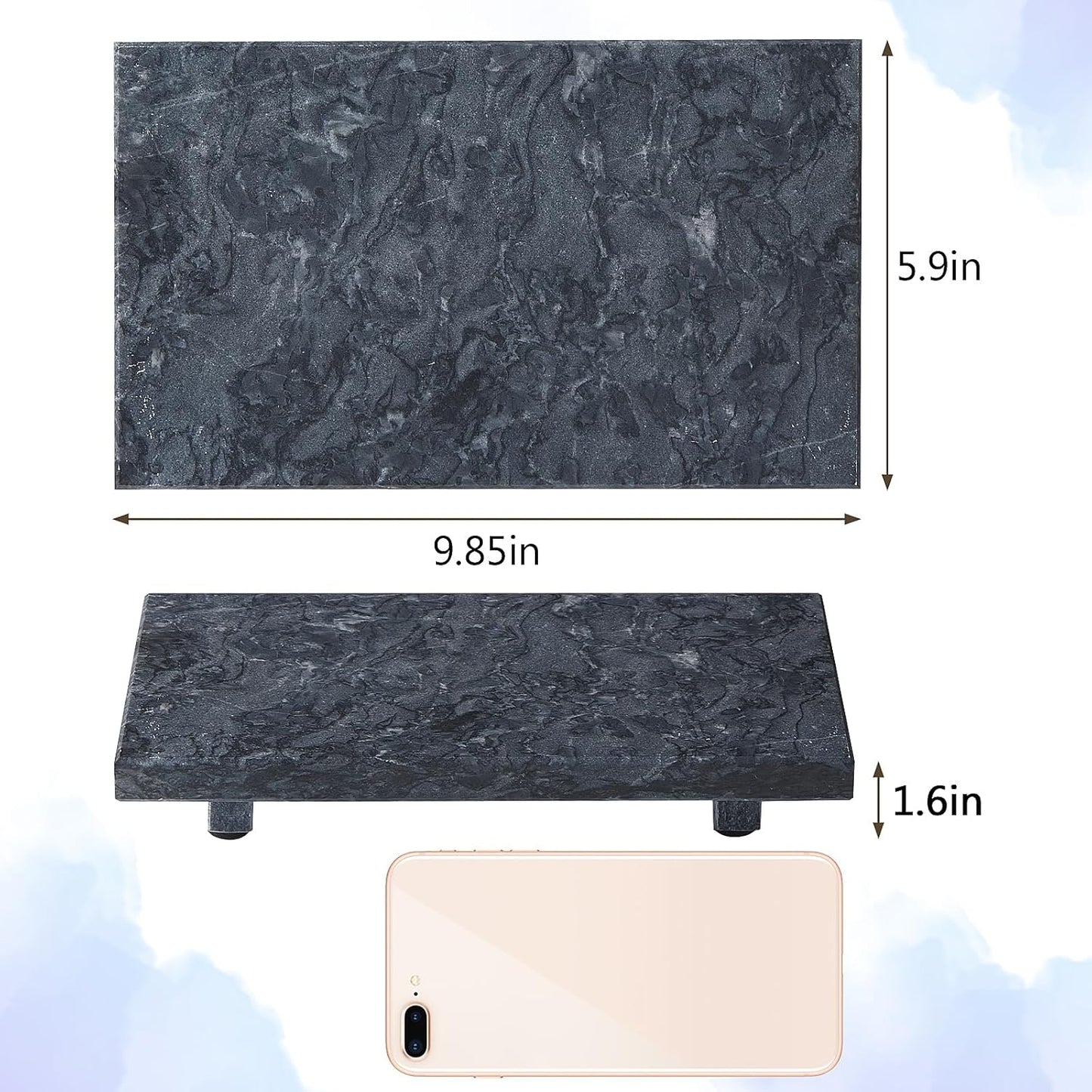 Natural Marble Tray Pedestal Stand – Soap & Jewelry Riser for Bathroom Counter, Kitchen Sink, Vanity Organizer, Decorative Stone Catchall for Perfume, Candles