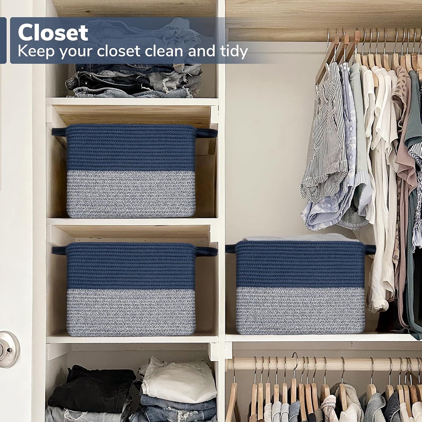 Goodpick Cube Storage Bins - Towel, Book, Cloth, Shoes, Closet Shelf Woven Baskets for Office, Baby Laundry, Toys, 13''x10''x9''