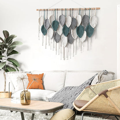 Weldomcor Large Macrame Wall Hanging Boho Home Decor, Handmade Bohemian Woven Leaves Macrame Tapestry Modern Aesthetic Chic Wall Art Decorations for Bedroom Living Room Nursery Office 39" W x 29.5" L