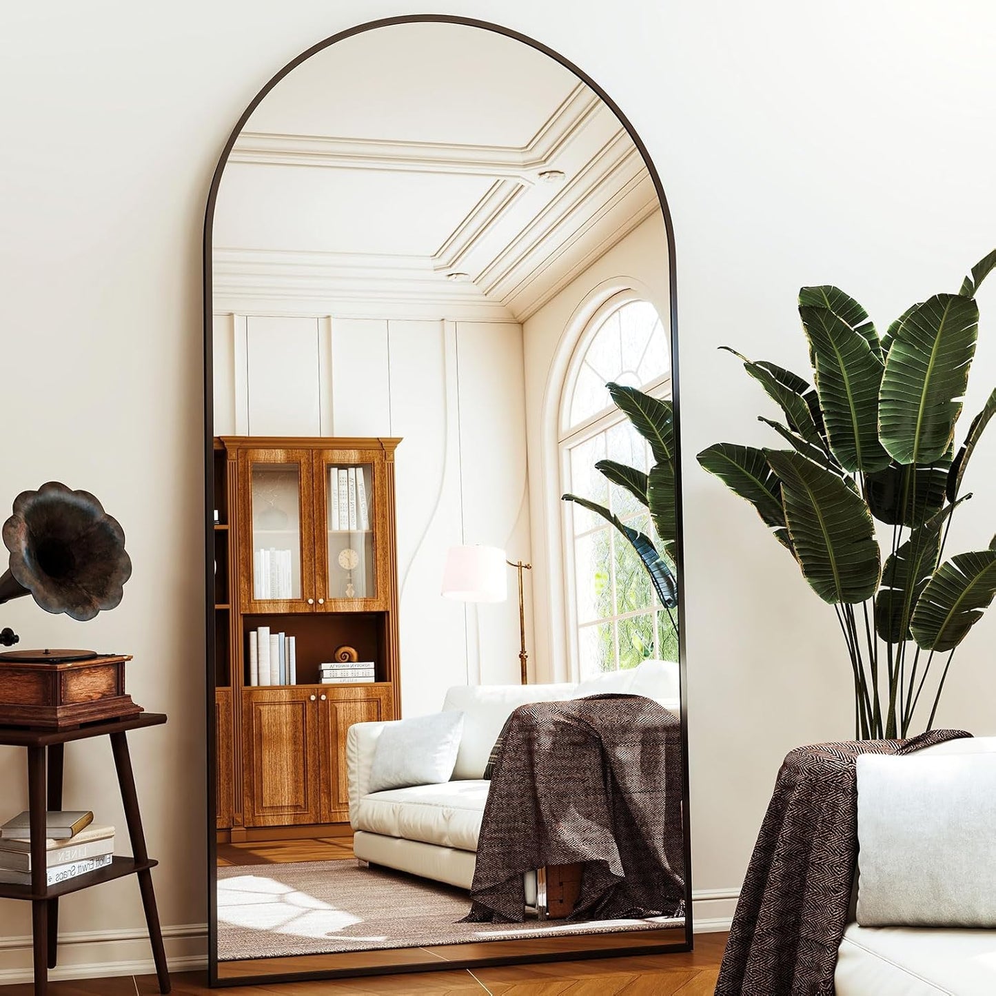 XRAMFY 56"x21" Arched Full Length Mirror Floor Mirrors with Aluminum Alloy Frame Free-Standing Wall Mounted Floor Mirrors or Large Dressing Mirror, Black Mirror Full Length