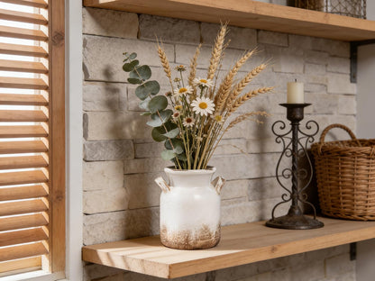 Quoowiit Ceramic Rustic Farmhouse Vase, Distressed Decorative Flower Vases for Home Decor, Ideal Shelf Decor, Green Boho Vase for Living Room Bedroom Kitchen Office Centerpiece Table Decorations