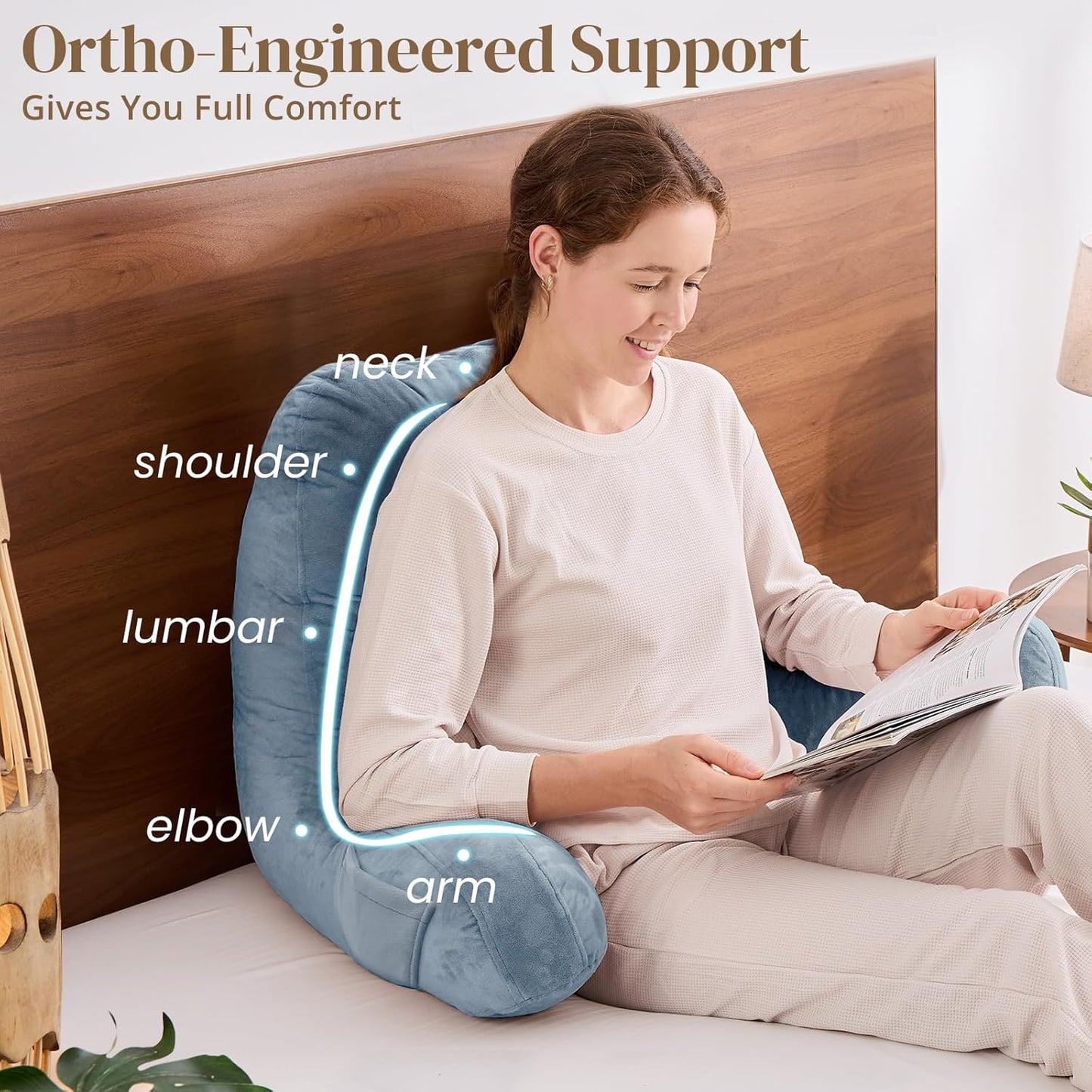 Sasttie Reading Pillows for Sitting in Bed Adult, Back Pillow Bed Sitting Up, Back-Rest Support Cushion for Sit Up on Couch, Sofa, and Floor, Dorm Essentials, Oeko-Tex Certified, Dark Grey