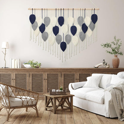 Weldomcor Macrame Wall Hanging Leaf Woven Tapestry Bohemian Chic Wall Hanging Feather Large Handmade Wall Art Decor for Bedroom Living Room Apartment Ornament, 39 inch