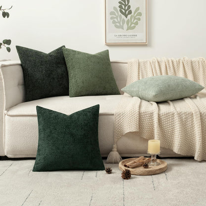 MIULEE Pack of 4 Couch Throw Pillow Covers 18x18 Inch Neutral Soft Decorative Chenille Pillow Covers Farmhouse Boho Cushion Covers for Mid Century Modern Spring Home Decor Sofa Bedroom Living Room