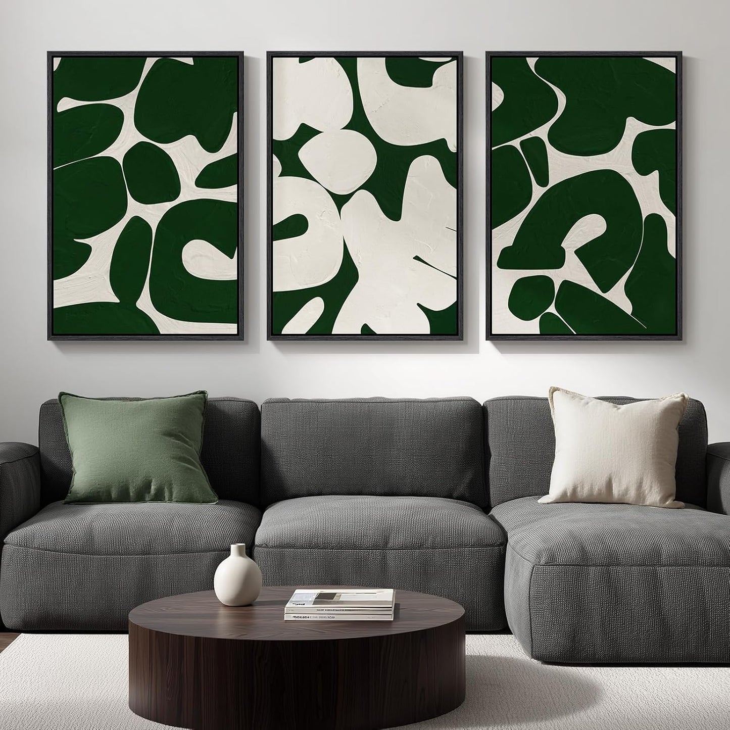 Large Framed Abstract Nature Landscape Wall Art for Living Room, Set of 3 Modern Canvas Prints Paintings Artwork for Walls, Green Lake Pictures for Hallway, Dining Room, Office Wall Decor 24x36 Inch