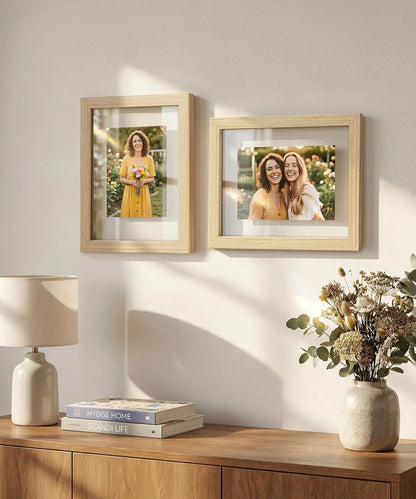 Sonefreiy Floating Picture Frames 8x10 Set of 2, Wooden Photo Frame Double Glass Pressed Flower Frames 5x7 Wall and Tabletop Display Mothers Day Gift for Family Friends Wedding