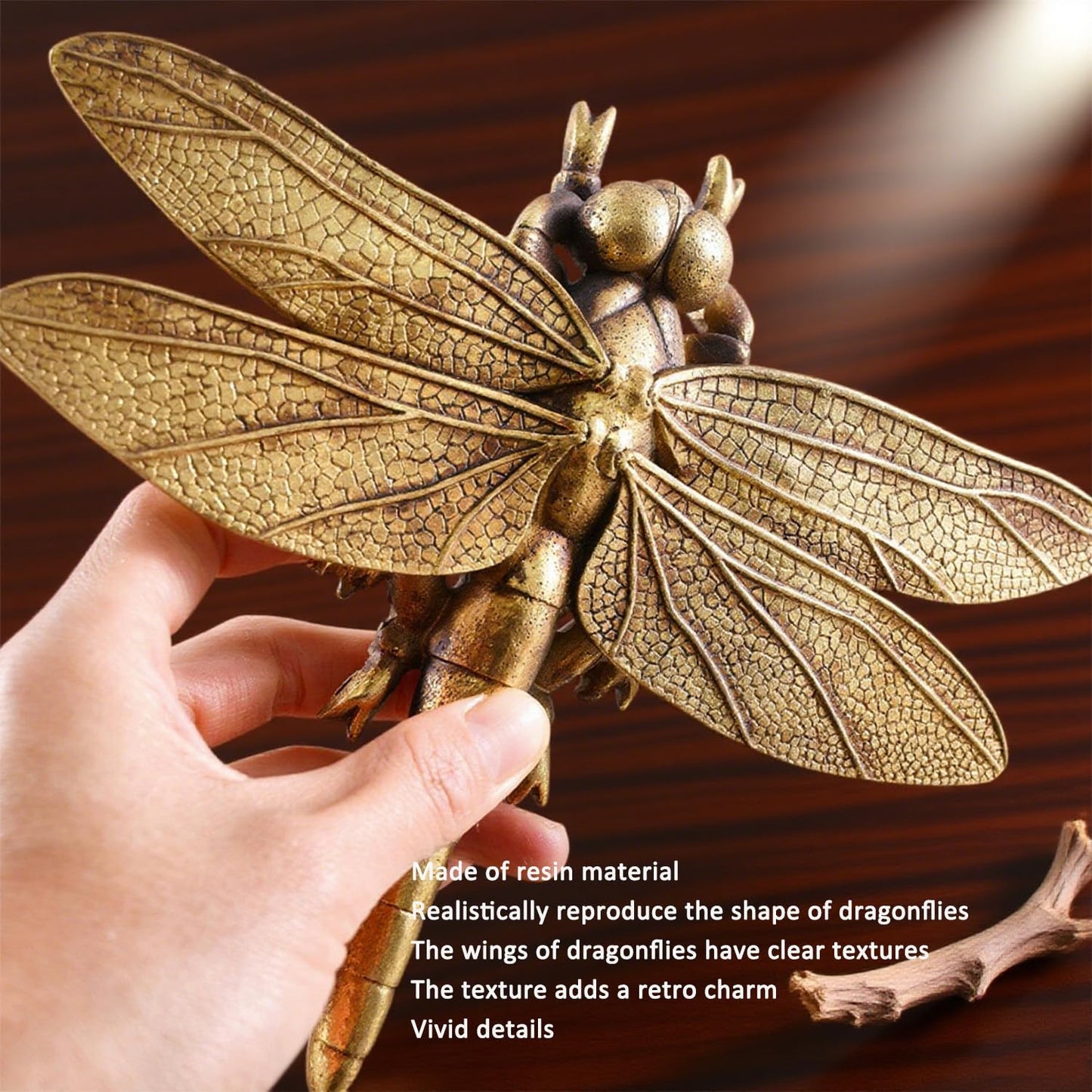 Gold Bee Figurines, 3D Hanging Honey Bee Wall Sculpture, Golden Resin insect Wall Mounted Decoration, Artwork Decor for Living Room (Antique Gold)