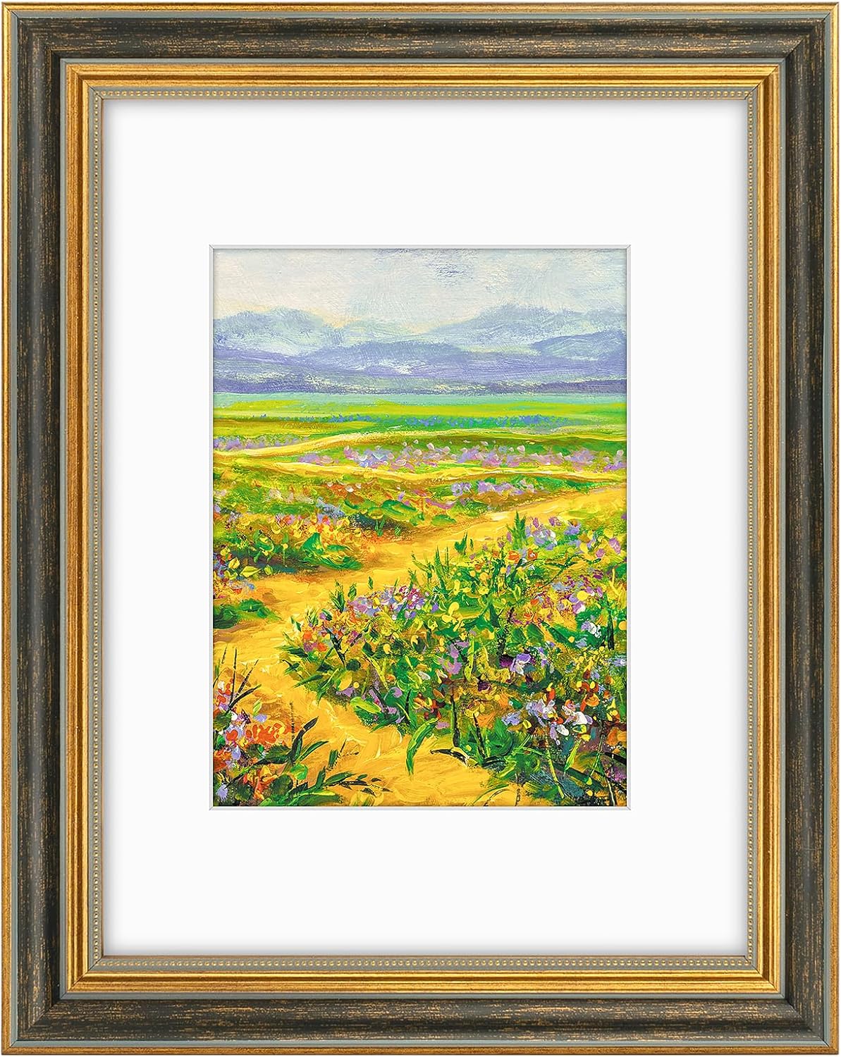 Golden State Art,11x14 Ornate Picture Frame for 8x10 Photo with Mat or 11 x 14 Prints without Mat,Real Glass Wall Display(Color:Green Gold)