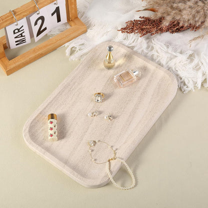 Marble Vanity Tray for Dresser Organizer, Travertine Bathroom Tray Countertop, Beige Decorative Serving Trays, Kitchen Sink Storage, Jewelry & Perfume Holder(Travertino Romano)