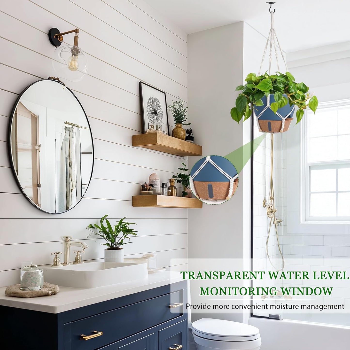 10 Inch Hanging Planters for Indoor Plants, 2 Pack Self Watering Hanging Baskets Flower Pots with Drainage Hole, Visual Reservoir & 2 Kinds of Plant Hanger for Outdoor Garden Home Decor (White)