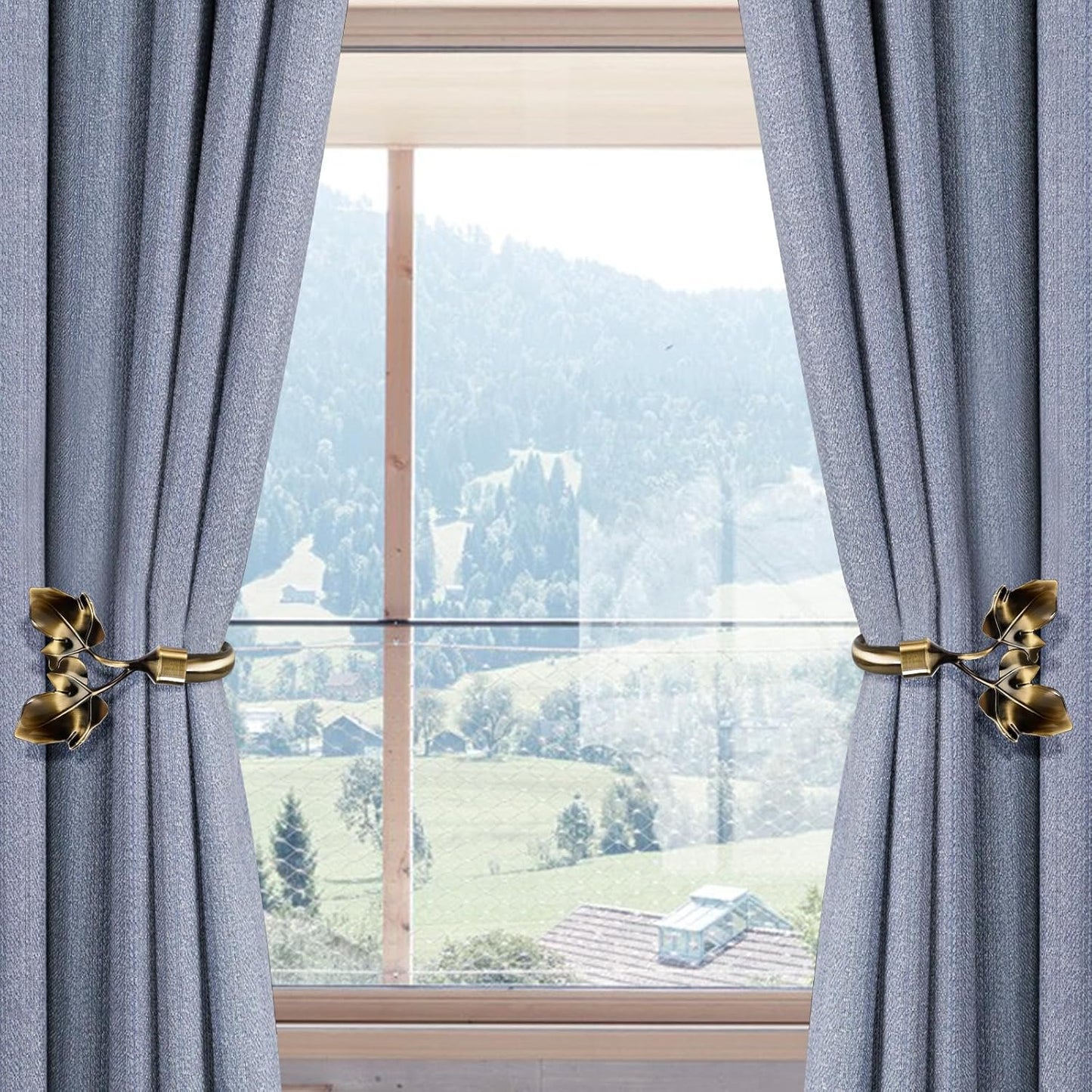 HIKMLK Leaf Shaped Curtain Tieback Holdbacks 2pcs, Handmade Metal Curtain Side Holders for Wall, Curtain Hook Pull Backs for Drapes Window Decoration