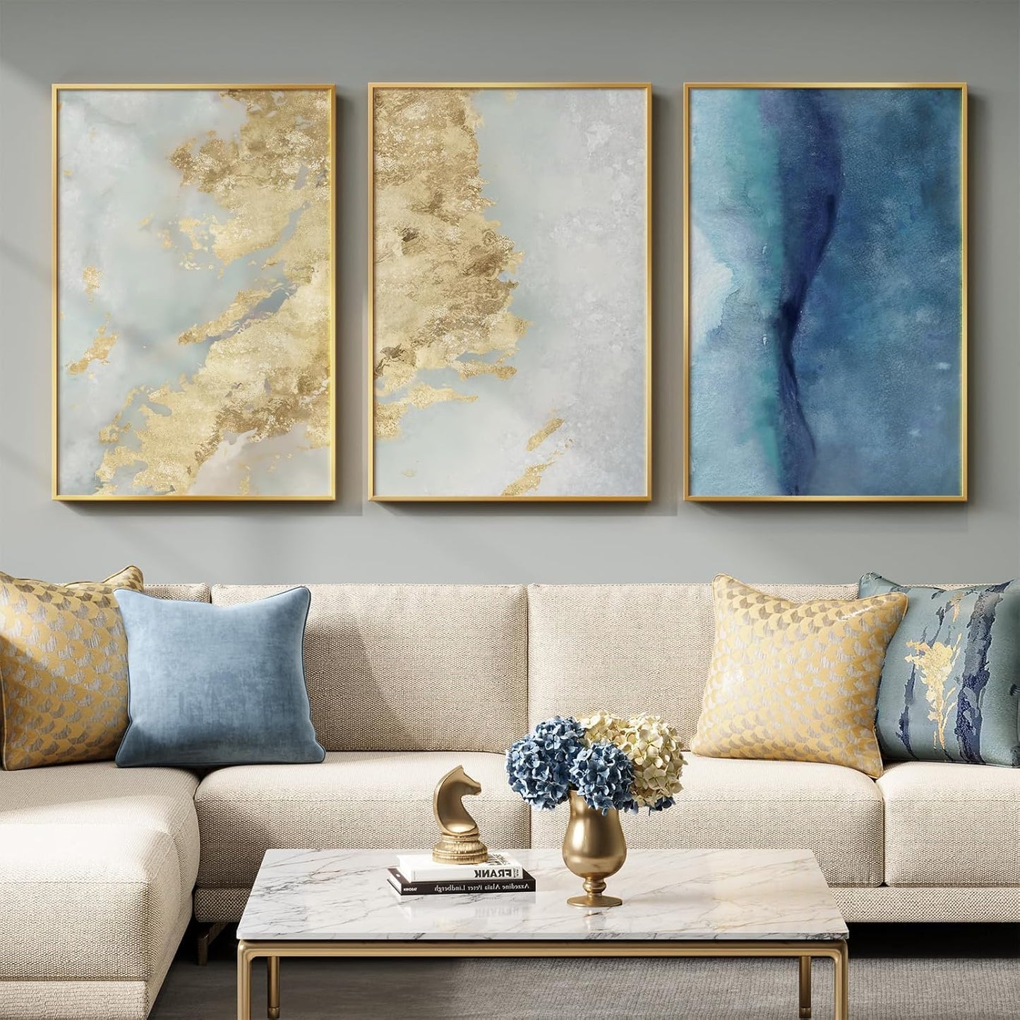 Large Framed Abstract Nature Landscape Wall Art for Living Room, Set of 3 Modern Canvas Prints Paintings Artwork for Walls, Green Lake Pictures for Hallway, Dining Room, Office Wall Decor 24x36 Inch