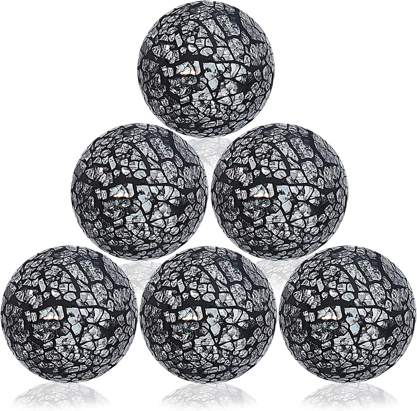 Kesywale 6PCS Decorative Balls Set 2.4 Inches/ 6cm Small Mosaic Spheres Glass Orbs Decorative Balls for Centerpiece Bowls Vases Fillers Dining Coffee Table Wedding Party Decor (Black)